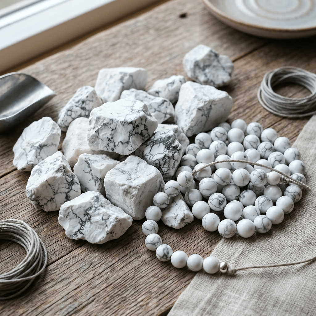 White howlite raw stones and beads